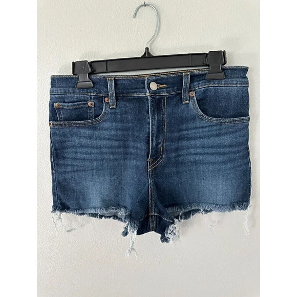 LEVI'S womens size 29 DARK WASH FACTORY CUT OFF HIGH RISE JEAN SHORTS - Picture 1 of 2